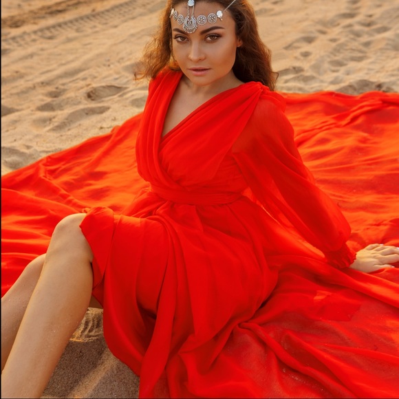 V neck long sleeves floor grazing dress. Perfect for photo shoots 👌 - Picture 2 of 3